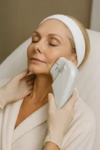 Woman receiving HIFU non surgical facelift treatment Uckfield
