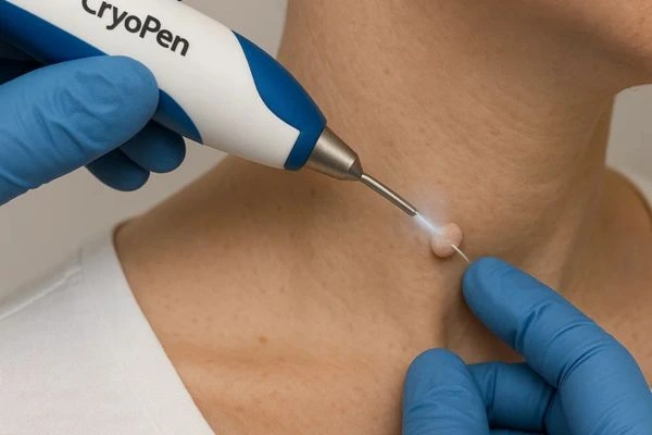 Person receiving cryotherapy Uckfield for skin tag removal