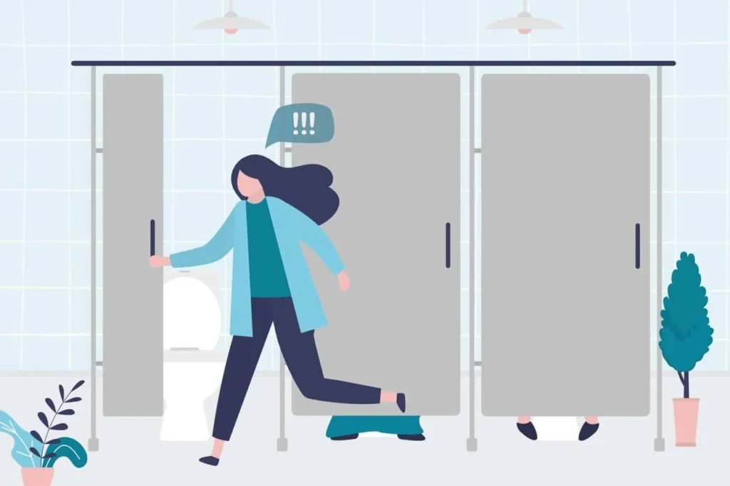 graphic of Urine incontinence Uckfield woman running to the toilet.